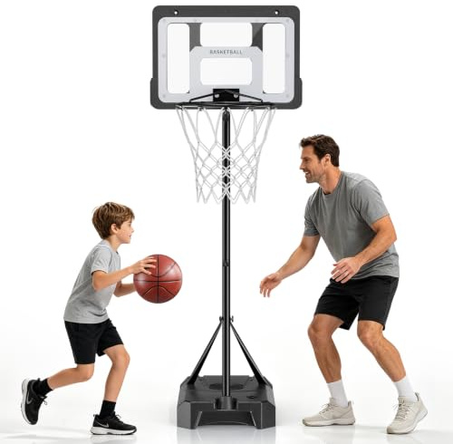 Basketkorg inomhus, utomhus, barn, basketkorgar med stativ, justerbar höjd 148–250 cm, bärbar basketkorg med hjul, stabil PP + PET basketkorg för barn, ungdomar