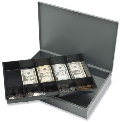 Sparco Cash Box, with 2 Keys, 10 Compartments, 15-2/5 x 10-1/2 x 2-2/5 Inches, GY (SPR15500), Gray