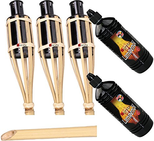 90 cm Moritz antorcha de jardín jardín bambú antorcha Antorchas de jardín aceite bambú Decoración Antorcha incl. 2 litros de aceite, 3 Fackeln und 2 X Lampenöl