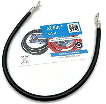 Exoda Batteriekabel 25 mm² 50cm mit Kabelschuhen M10 Schwarz - für Auto KFZ Boot Motorrad geeignet hohe Materialqualität mit 99 Prozent Kupferanteil flexibel und gut verarbeitet
