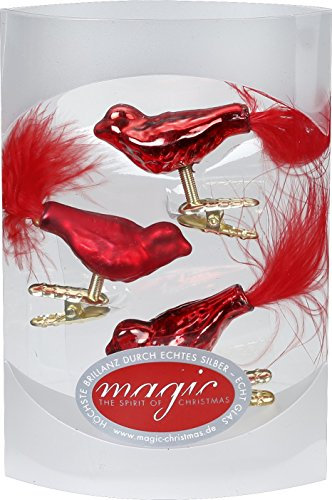 MAGIC 3 Vögel 4,5 cm Glas Weihnachtsschmuck Weihnachtsdeko Christbaumkugeln Christbaumschmuck 45mm Farbe: Rot Glanz/matt