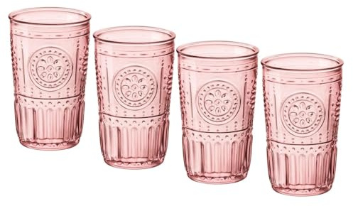 Bormioli Rocco 335944GRS021523 Romantic 16 oz. Cooler Glass for Drinks, Juices, and Cocktails, Cotton Candy