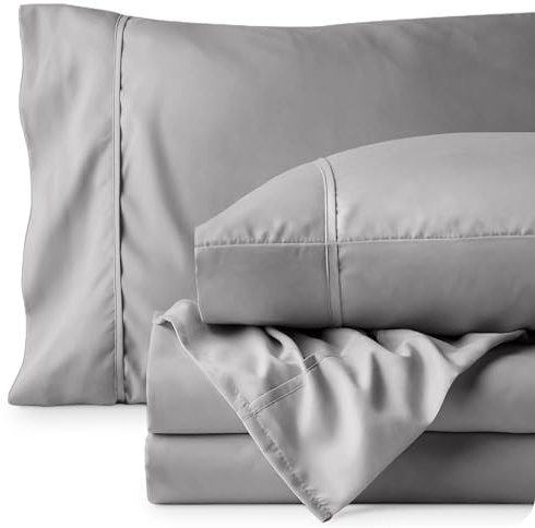Bare Home Bed Sheet Set Single Size - Premium 1800 Ultra-Soft Hydro-Brushed Microfibre Sheets - Deep Pocket - 3 Piece Set - Fitted Sheet, Flat Sheet, and 1 Pillowcases (Single, Light Grey)