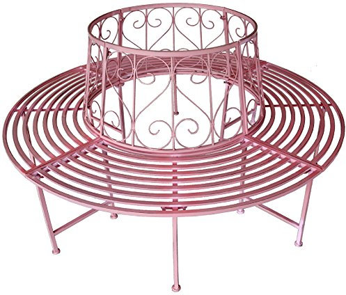 GeKi Trend - Panchina per alberi, in ferro battuto a 360°, rotonda, Ø 161 cm, in legno massiccio, 23 kg