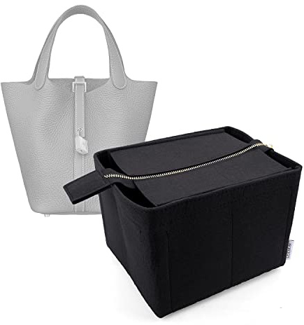 LEXSION Felt Purse Organizer Insert for Picotin 22,Bag Organizer with Detachable Zipper cover 8031 Black L