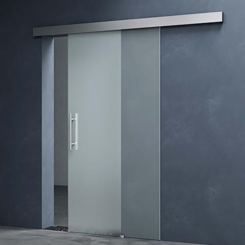 Mai & Mai Porte Coulissante Opaque en Verre de Sécurité ESG de 8mm 77,5x205cm Poignée de Barre Ama TS14-775 Distance au Mur de 25mm
