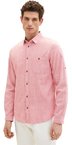 TOM TAILOR Herren 1038456 Hemd, 31774 - Red Pinstripe, M