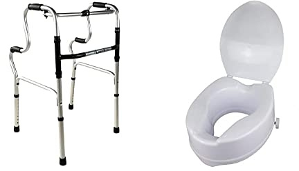 Mobiclinic, Andador para ancianos, Pórtico, Aluminio, Marca Española, Plegable, Conteras antideslizantes, Ligero & Elevador WC para adulto con tapa, 14 cm, Titá