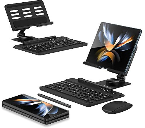 MOAITO for Samsung Galaxy Z Fold 7/6/5/4/3 Adjustable Stand for Desk, Fully Foldable & Portable Keyboard Stand, Office Mobile Phone Stand Holder with Capacitor Pen and Bluetooth Mouse & Keyboard Set