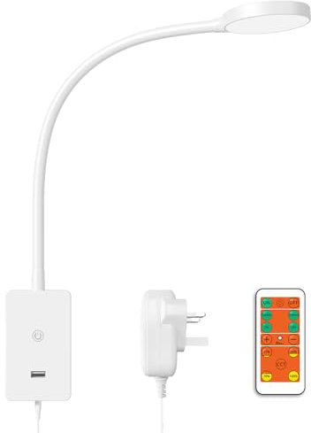 ENUOTEK LED Wall Reading Light for Bedroom with Remote Control, Wall Mount Flexible Bedside Lamp with 5V2A USB Output Port, Stepless Dimmable, 3X Lighting Colors, Timer Auto Off