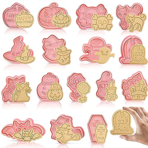 16 Pezzi Formine Biscotti Halloween, Tagliabiscotti di Halloween 3D Formine per Biscotti Stampi Biscotti Halloween Zucca Tagliabiscotti, Per Decorazione di torte, Cottura di biscotti (F)