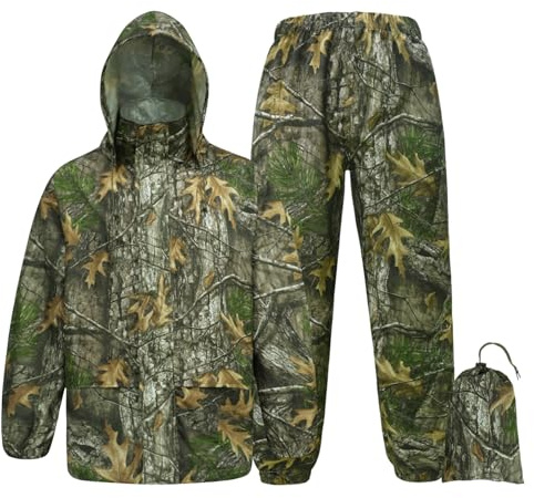 Tongcamo Combinaisons de pluie pour hommes imperméables - Veste de pluie Pantalon adulte Imperméable léger avec capuche Chasse Camo