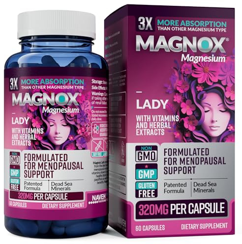 MAGNOX® Lady Magnesium Supplement | Menopause and PMS Support Supplement for Women | Magnesium Complex with Vitamins B6, B1, B12, D, Zinc | High-Absorption Dead Sea Organic Magnesium | 60 Capsules