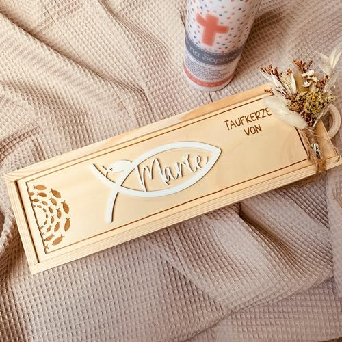 Aufbewahrungsbox für Taufkerzen | personalisierte Kerzenbox mit Namen | Holzkiste mit Gravur für die Taufkerz