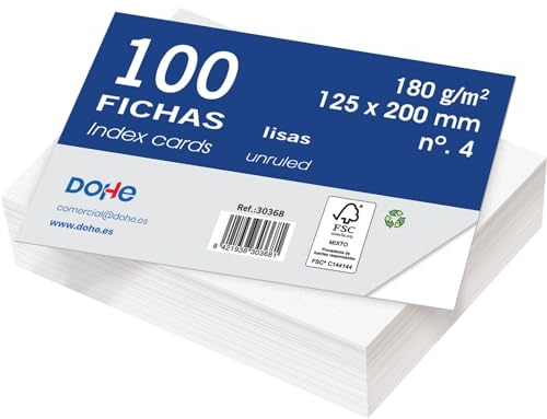 Dohe - Olinjerade Kartongkort (100 st) - Kort för Anteckningar, Storlek 20x12,5 cm, 180 g/, Nr 4, Kontorsmaterial - Vit