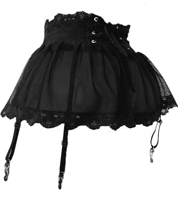 iSpchen Mini falda sexy de malla para mujer, mini falda de tul translúcido, vestido corto, tirantes, cintura alta, microfalda, Negro , L