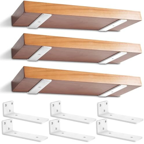 6 Pièces Supports D'étagère Flottants, Equerre Charge Lourde Avec Vis Et Ancrages Assortis, Equerre Etagere Murale Métal Pour Étagère, Capacité de Charge Maximale de 70kg (20cm, Blanc)
