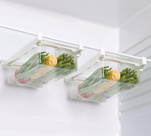 SINJEUN 2 Stück Kühlschrank Organizer Schublade, 30,5 x 19,8 x 9,5 cm Kühlschrank Organizer zum Hängen, Kunststoff Kühlschrankbox Aufbewahrungsbox Transparent für Küche