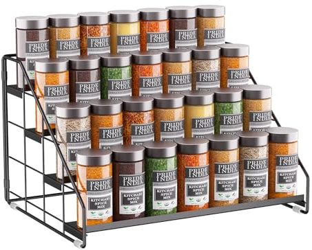 THYGIFTREE 4 étagères épices rack organisateur, 1 paquet métal épices rack organisateur pour le cabinet, étagère épices réglable à couches pour la cuisine comptoir organisation de garde-manger (Noir)