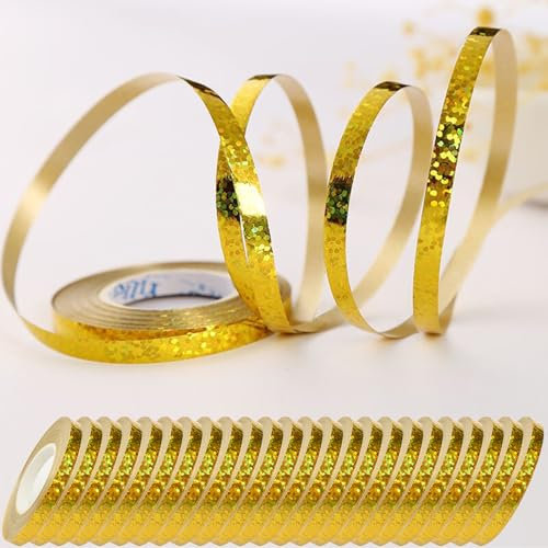 wenweo Lot de 24 rouleaux de serpentins dorés de 240 m - Avec des couleurs vives - Pour décoration d'anniversaire, ruban de ballons, décoration du Nouvel An, décoration de mariage, ruban cadeau