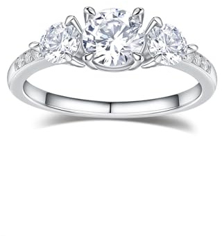 1.87 Carat Moissanite Three-Stone Rings for Women, Solid 925 Sterling Silver, Size H 1/2 - V 1/2, Wedding Bands Engagement Promise Aniversary Ring