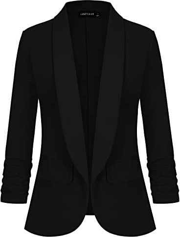 MINTLIMIT Women's Long Sleeve Blazer Open Front Jacket Suit Plain for Work Office Tops Coat Outerwear(Black M)