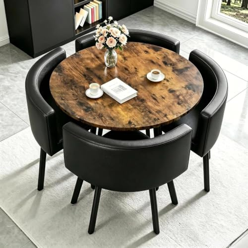 AMZSEW 5 Piece Dining Table and Chairs Set - 35.4in Kitchen Dining Set - 4 PU Leather Chairs for Dining Room, Kitchen Small Space Apartment Space Saving