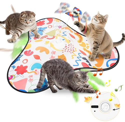 Wagxoey Giocattolo interattivo per gatti con rumore, automatico e ricaricabile, attivato al tocco con 3 molle intercambiabili, giocattolo intelligente per gatti di tutte le età