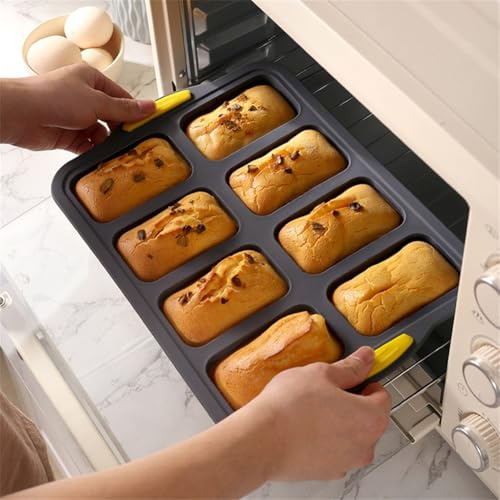 FACAIIO Molde de silicona con 8 cavidades y marco de acero inoxidable antiadherente, bandeja para hornear pan y pasteles