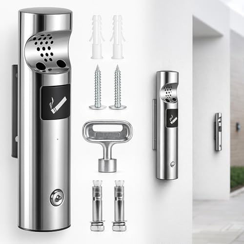 BOTEWO Stående askkopp för utomhusbruk vägg askkopp set: rostfritt stål askkopp väggmontering med nyckel robust design för utomhusbruk terrass gastronomi husvägg