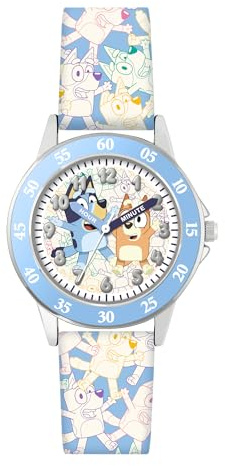 Accutime Bluey Montre d'apprentissage de l'heure avec bracelet en silicone imprimé pour fille