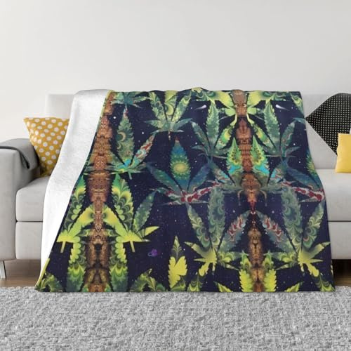 BLWSLC A Puff in Time Weed Leaves Printed fleece blanket, decorative sofa throw, available in 4 sizes A Puff in Time Weed Leaves for home warmth.