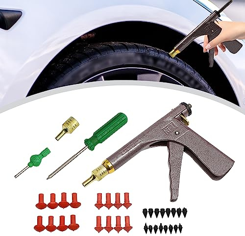 ZNLLQZN Kit de réparation de pneus Tubeless - Kit universel de réparation de pneu - Portable - Avec boîte à outils - Sans démonter les pneus - Pour de nombreuses voitures sans chambre à air