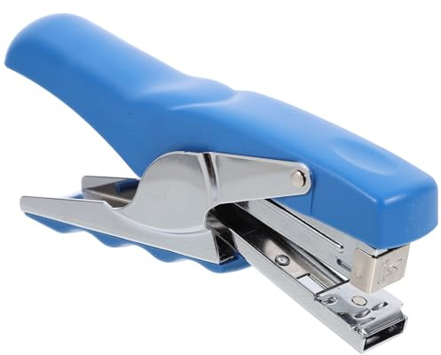 JEWEDECO Heavy Duty Handheld Stapler with Long Handle, Blue Small Manual Paper Stapling Tool for Office Desk and Teacher Classroom Use