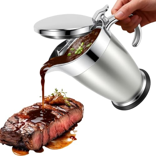 750 ML Salsiera Thermo in acciaio inox 304 a doppia parete, contenitore isolato per salsa con coperchio e manico, salsa termica per crema alla vaniglia, latte maionese (750 ml)