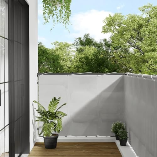 Mokuyary Paravento per balcone, grigio chiaro, 120 x 500 cm, 100% poliestere Oxford, protezione da sguardi indiscreti, resistente alle intemperie, balcone, protezione UV