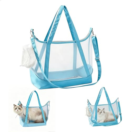 Bolso para Perros Pequeños, Mochila para Perros Hombro Ajustable, Bolso Perro Transpirable, Mochila Perro Pequeño Plegable para Gatos, Gatitos, Perros, Cachorros, Azul