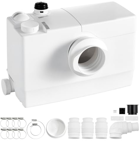 VEVOR Macerator Pump 800W 12000L/h Flow 32.8 ft/10 m Head PCB Smart Control, Macerating Sewage Pump, Waste Water Disposal Upflush Machine with 4 Inlets, for Basement, Toilet, Sink, Laundry, Kitchen