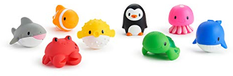 Munchkin Giocattoli galleggianti animali oceanici in gomma, confezione da 8