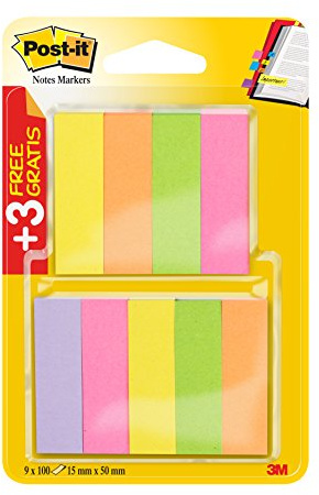 3M 670-6+3 Post-it Page Marker, 9 x 100 Blatt, neonpink/-grün/-gelb/-orange/violett