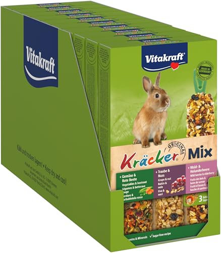 Vitakraft Kräcker Mix, Nagersnack, für Zwergkaninchen, mit Gemüse und Rote Beete, mit Traube und Nuss, mit Waldbeere und Holunderbeere, ohne Zusatz von Zucker und Getreide (10x 168g)