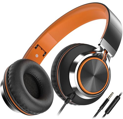 AILIHEN Casque Audio, C8 Casque Audio Écouteurs Stéréo Supra-aural Pliable Microphone et Contrôle du Volume pr Smartphone PC (Noir/Orange)