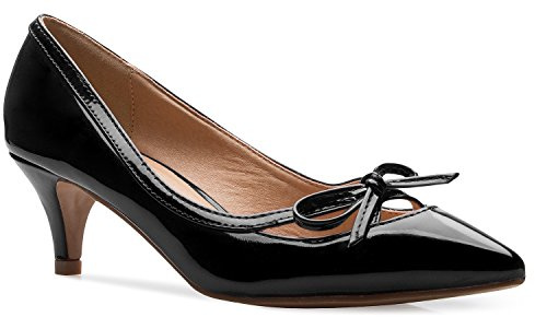 OLIVIA K Women's Classic Closed Toe D'orsay Bow Kitten Heel Pump Dress, Work, Party Mid Heeled Pumps,Black,8 B(M) US
