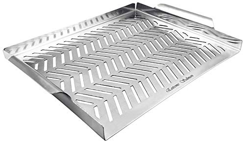 Extreme Salmon BBQ Grill Pan for Vegetables, Grill Topper Stainless Steel BBQ Wok with Handles Professional Cookware Grill Accessories for Barbecue Grills Outdoor Cooking
