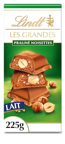 Lindt - Tablette LES GRANDES Pralinés Noisettes - Chocolat au Lait, 225g