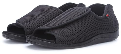 Tofflor med svullna tofflor för män bekväma extra breda diabetesskor äldre skor andningsbara öppen tå sandaler justerbar vira tofflor halkfria tofflor tofflor tofflor artros ödem svullna inomhusskor, - Svart - 42 EU