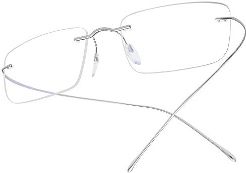 FONEX Titanium Glasses Frame,Rimless Frameless Optical Eyewear Eyeglasses for Men and Women F85634 (Silver)