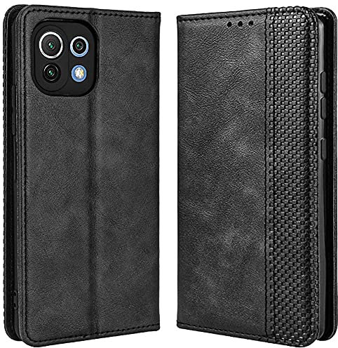 ALAMO Etui z klapką w stylu Retro do Xiaomi MI 11 Lite, Premium skóra PU etui NA Telefon komórkowy z przegródkami NA karty i portfelem - czarne