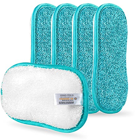 Kitchen Dish Sponge Scrubber Non Scratch, Dishcloth No Odor Reusable Washable Multipurpose Scrub Pads Sponges Heavy Duty for Dawn Dish Soap Cleaning of Sink Pans