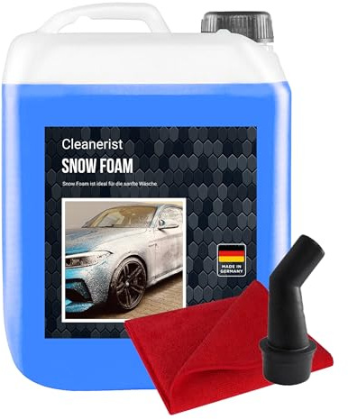 Cleanerist 2 x 10 litri Snowfoam blu I concentrato | Shampoo per auto anche per roulotte e caravan | lavaggio auto I Foamer I Schiuma attiva I con beccuccio & panno in microfibra I Shampoo